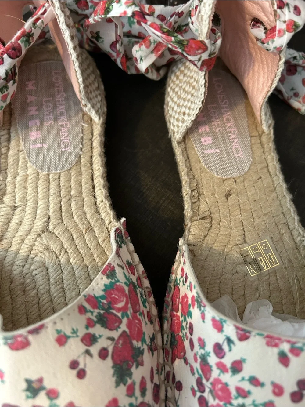 LOVESHACKFANCY X Manebi $195 Nordic Floral Tie-Ankle Espadrille(size 9)